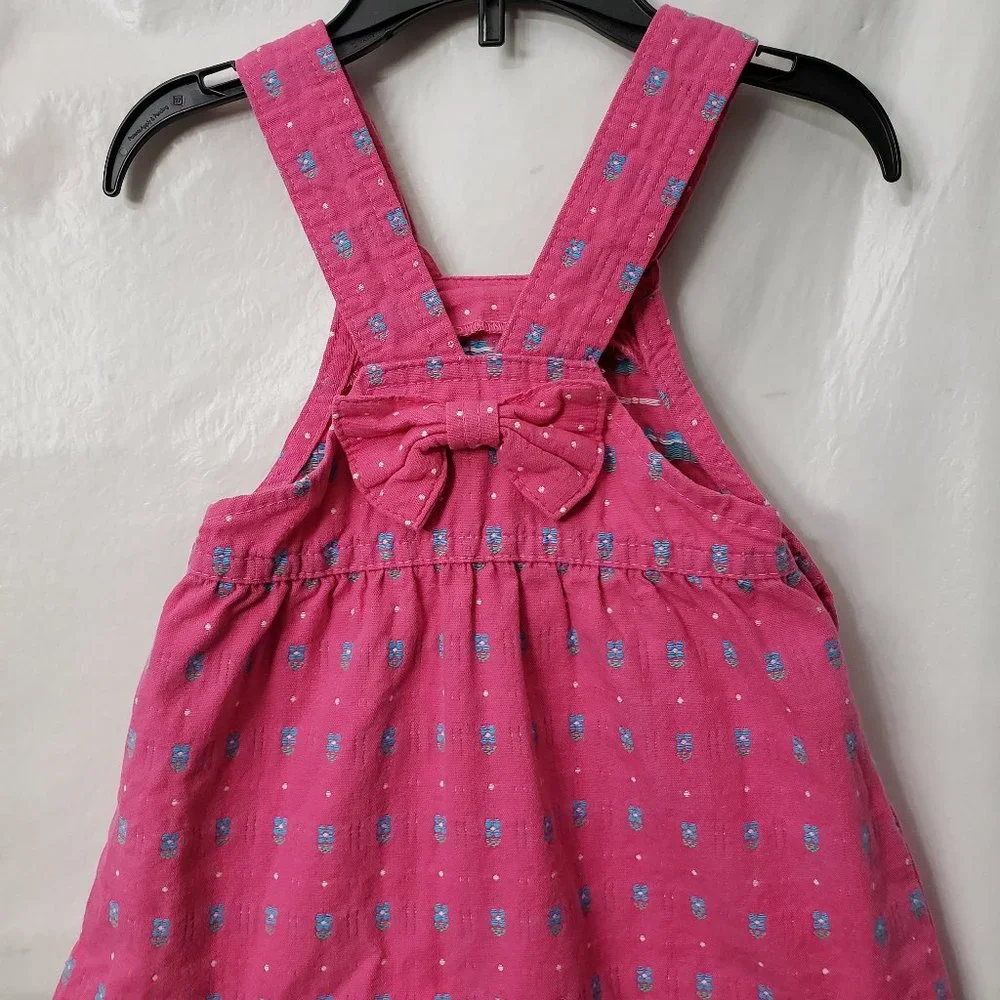 Vintage OshKosh Vestbak Overall Dress 18 month PINK Denim Flower Bow USA 80s