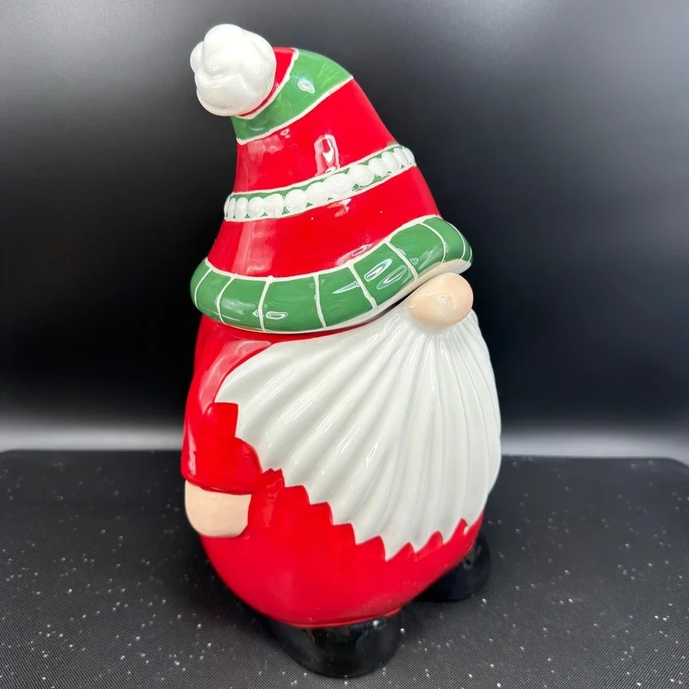 Pier 1 Imports Christmas Gnome Cookie Jar Container Dolomite‎ Holiday 11inch NEW