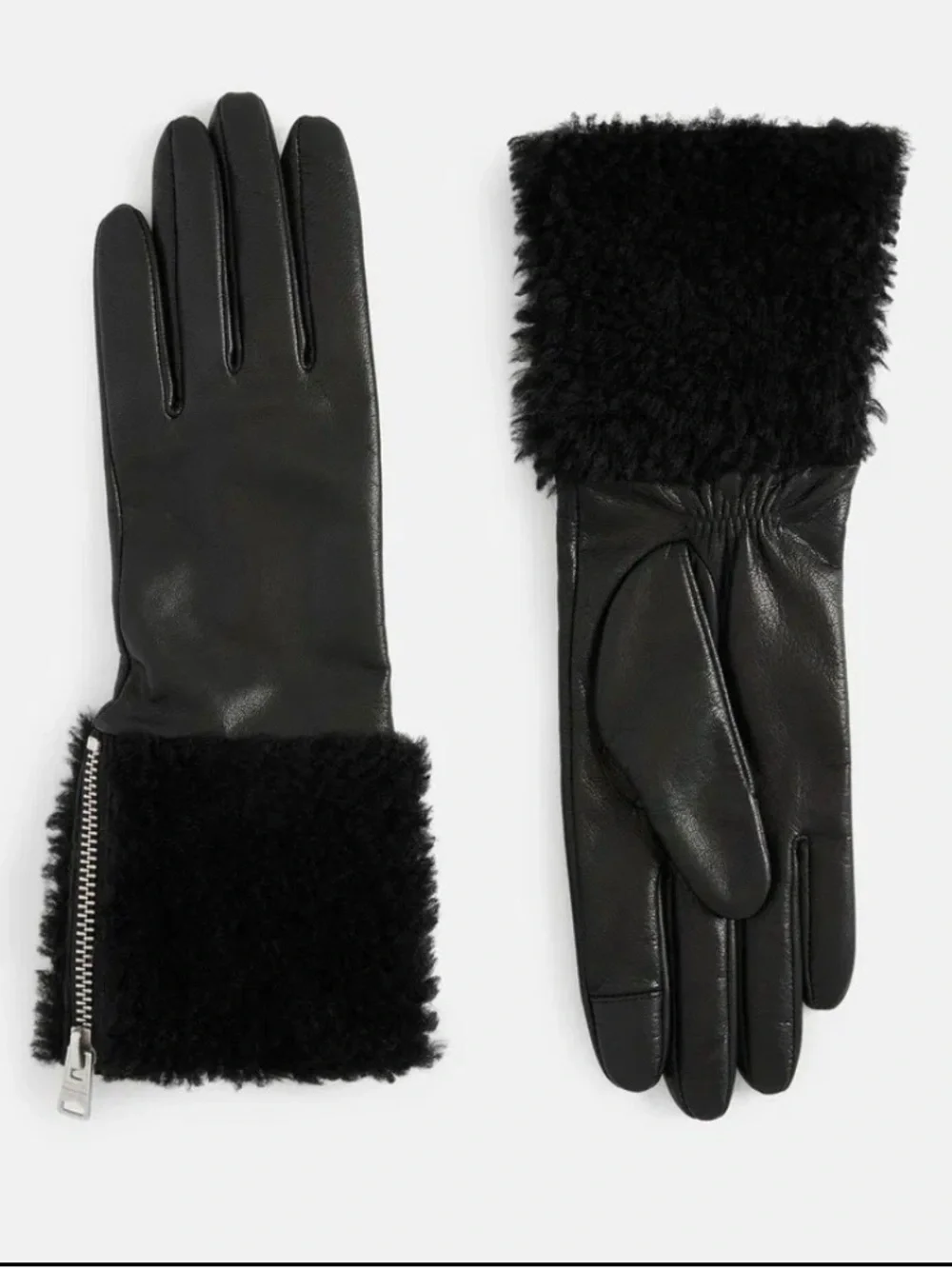 AllSaints Sasha Leather Faux Shearling Trim Gloves