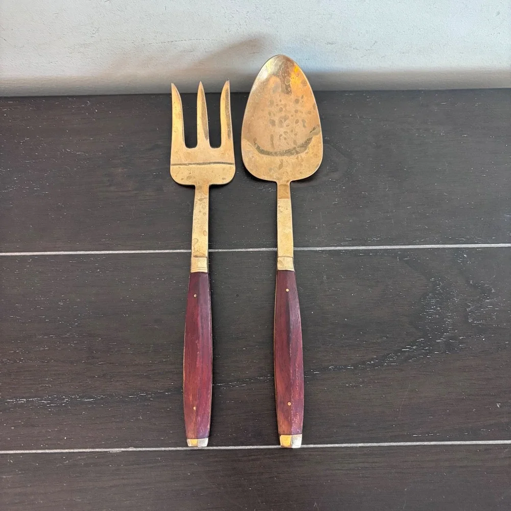 Vintage Brass‎ and Rosewood Salad Serving Set | Spoon and Fork | MCM
