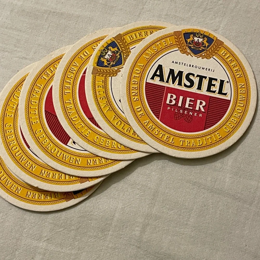 Amstel Bier Pilsener Round Cardboard Beer Coasters Set of 6 Dutch Barware‎