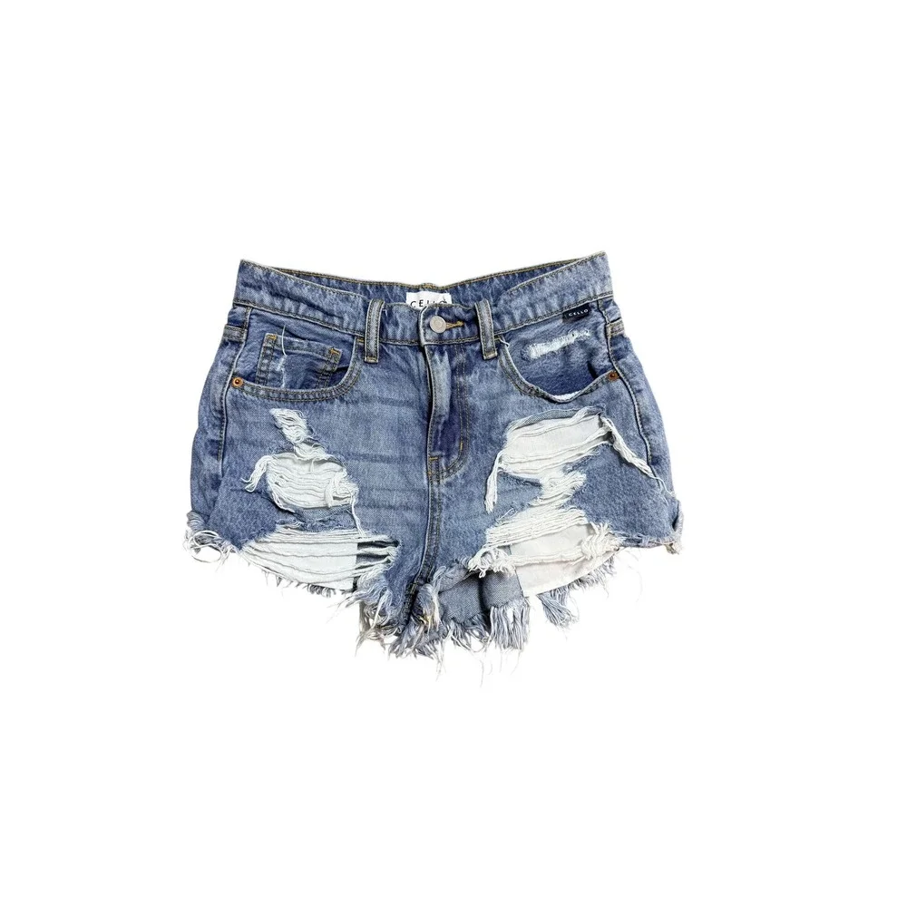 Cello Shorts Womens XS 26‎ Blue Distressed Denim Cutoff Frayed Hem 2 Inseam