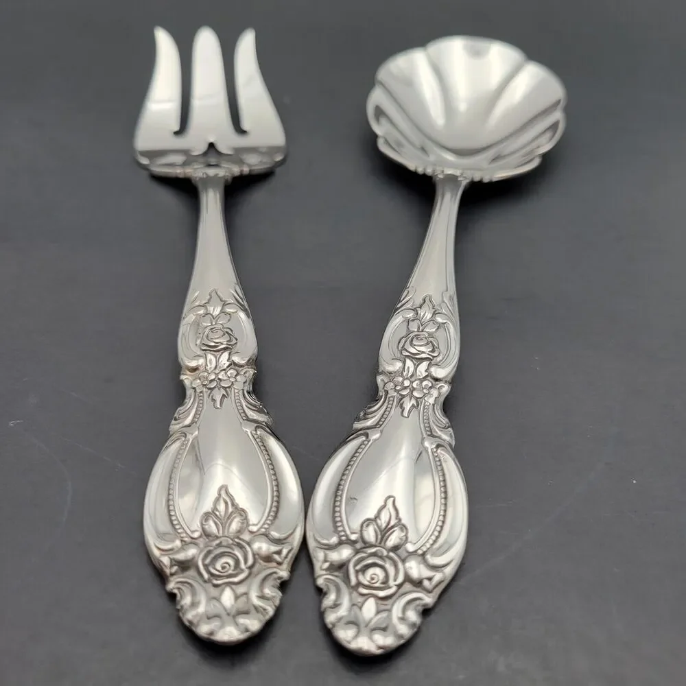 Oneida 18/8 Stainless Heirloom Frederick Serving Set Fork & Spoon (Shell Cassero