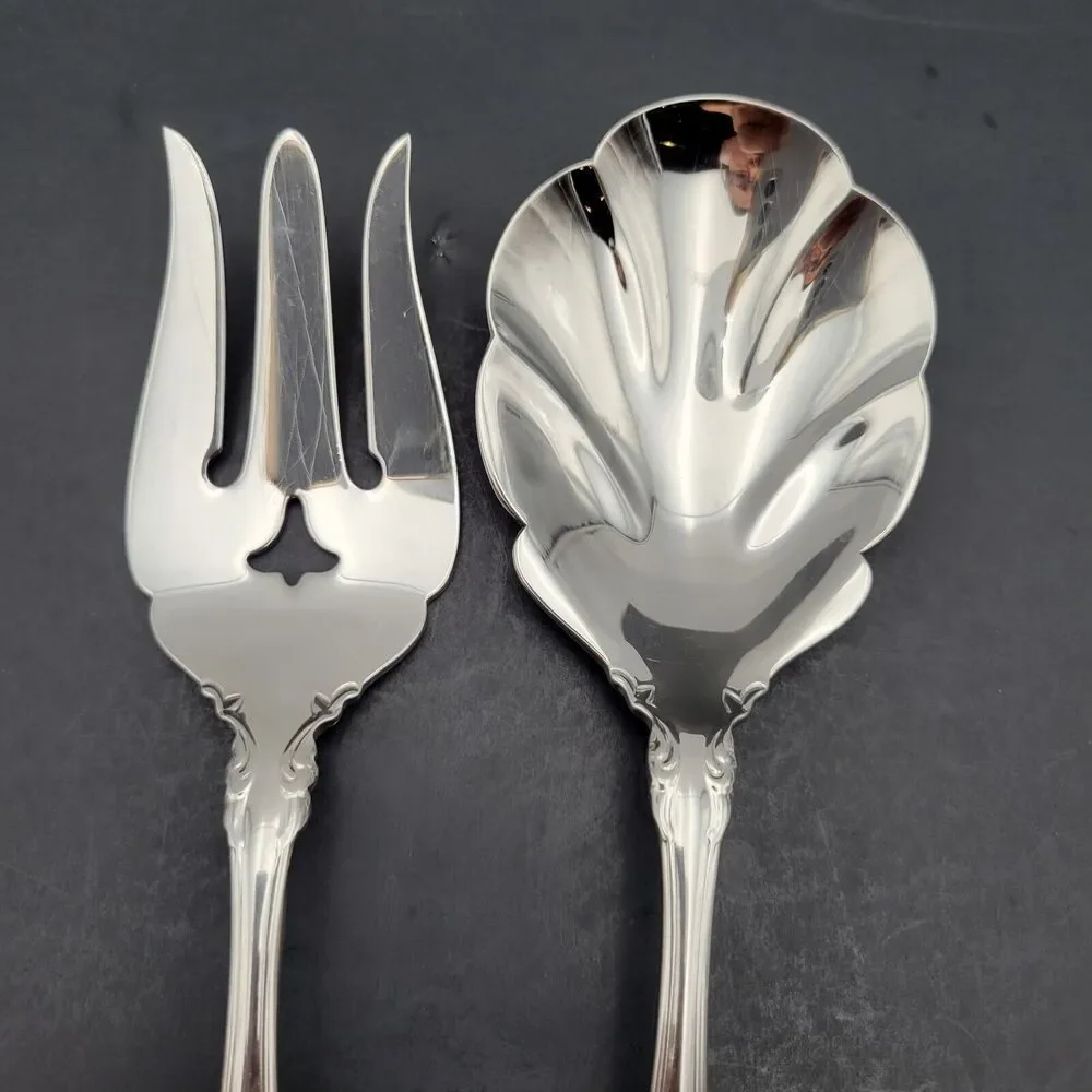 Oneida 18/8 Stainless Heirloom Frederick Serving Set Fork & Spoon (Shell Cassero