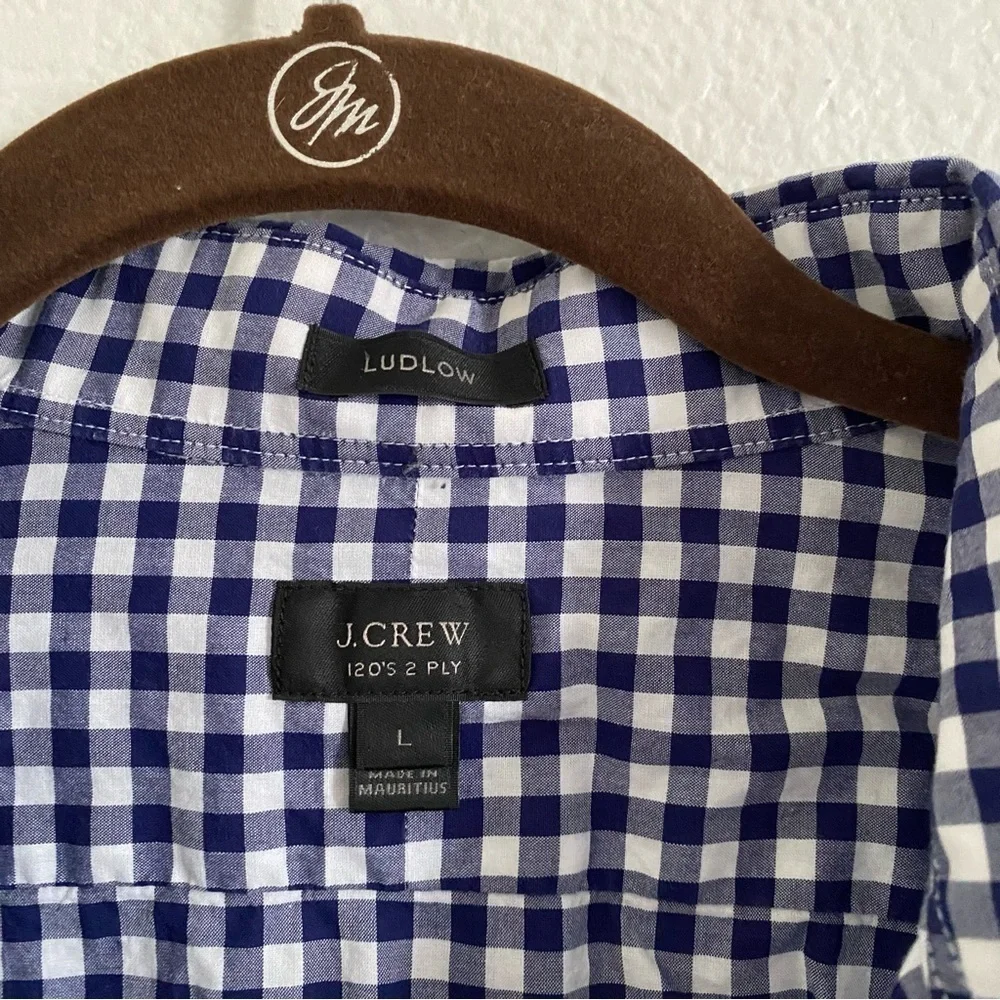 J. Crew Men's Size Large Blue White Plaid Ludlow Long Sleeve Button Front Shirt