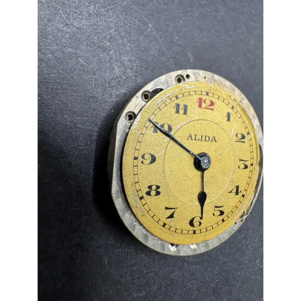 Vintage Alida Mechanical Pocket Watch Gold Tone Dial Movement 15 Jewels 13.4mm
