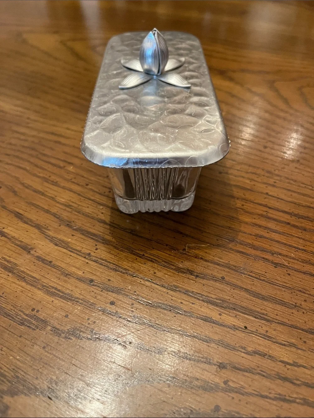Rodney‎ Kent hammered aluminum and glass butter dish