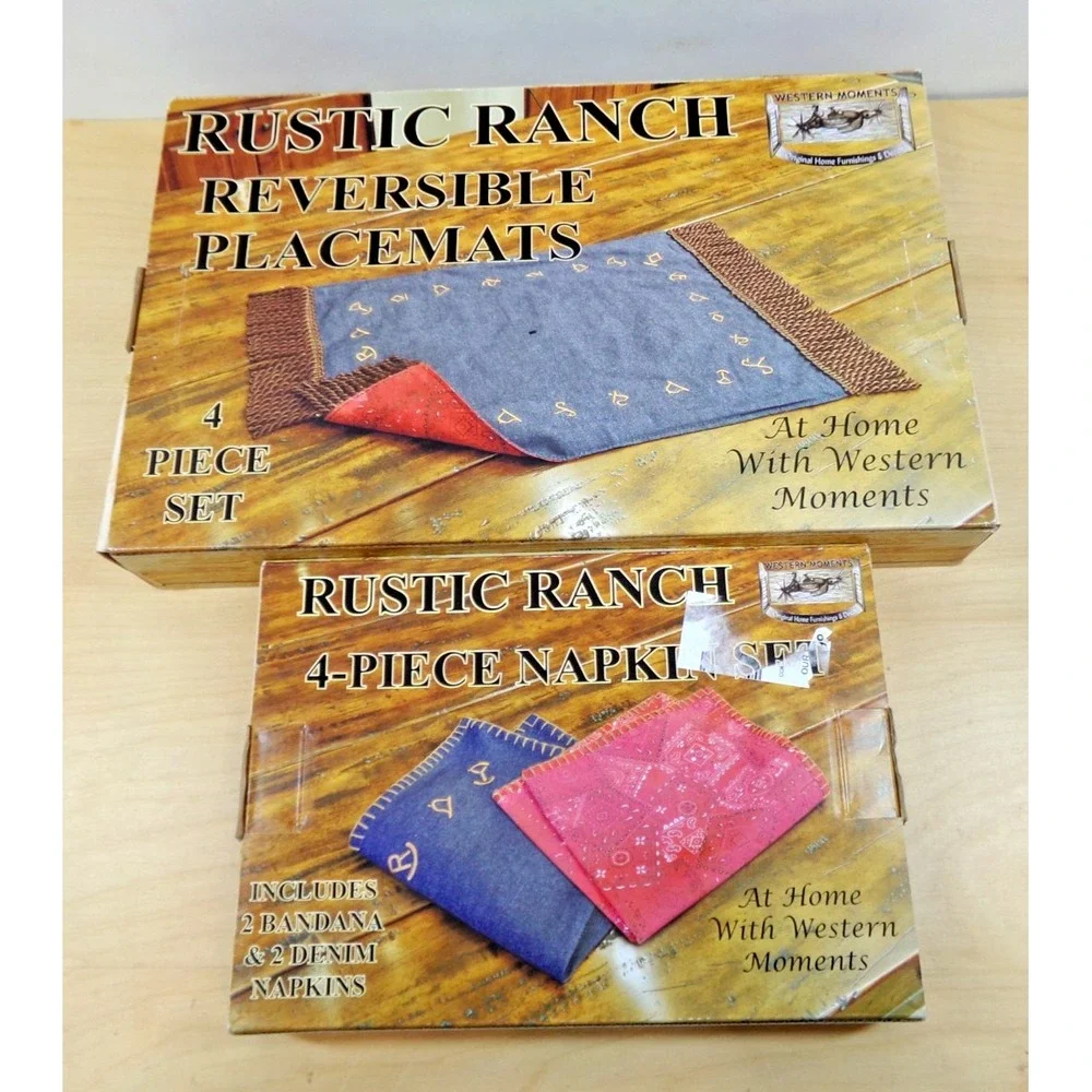 Western Moments Rustic Ranch 4 Reversible Placemats & 4 Pc Napkin Set‎ NEW