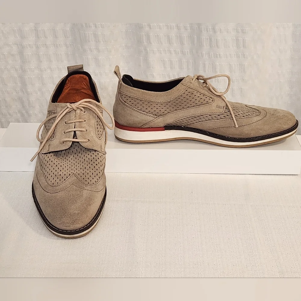 Thomas & Vine Jett Men's Suede Wingtip‎ Derby Shoes Beige Size 8 Preppy Academia