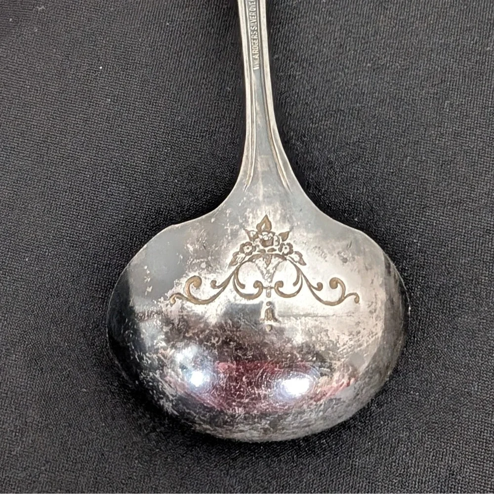 Antique William A.‎ Rogers Silver Overlaid Gravy Ladle Sauce Spoon Etching