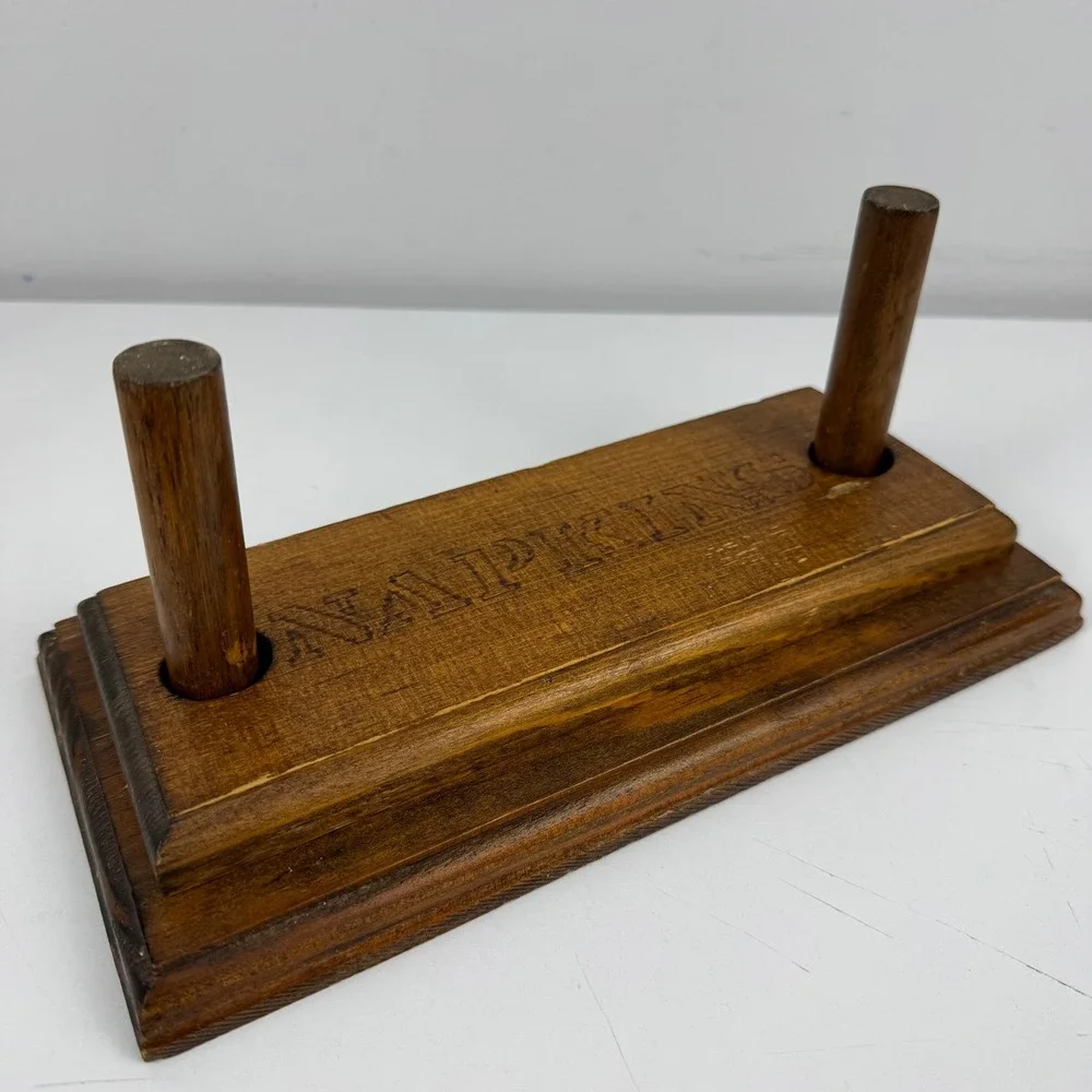 Vintage Wooden Napkin Holder Weighted Two Post Rustic Farmhouse Kitchen Decor‎