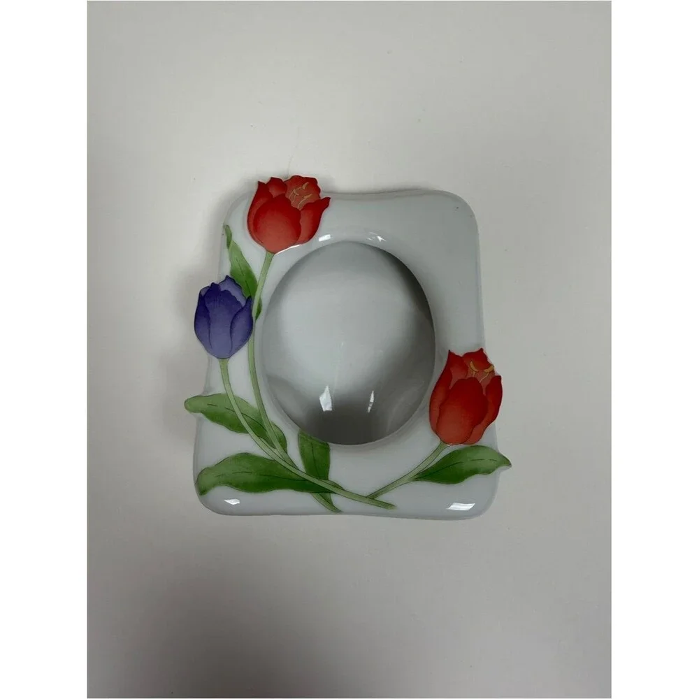 Vintage Japan Tulip Picture Frame Ceramic Floral Photo Frame Cottagecore Decor