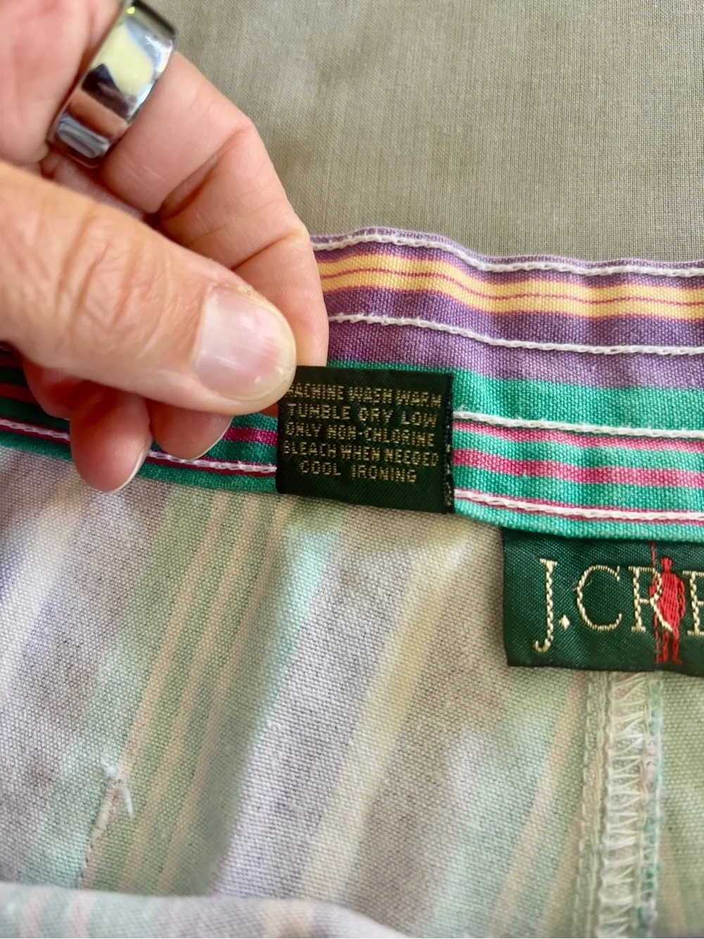 Vintage J Crew Sailing Shorts Purple Green Stripe Lace Up Canvas 36