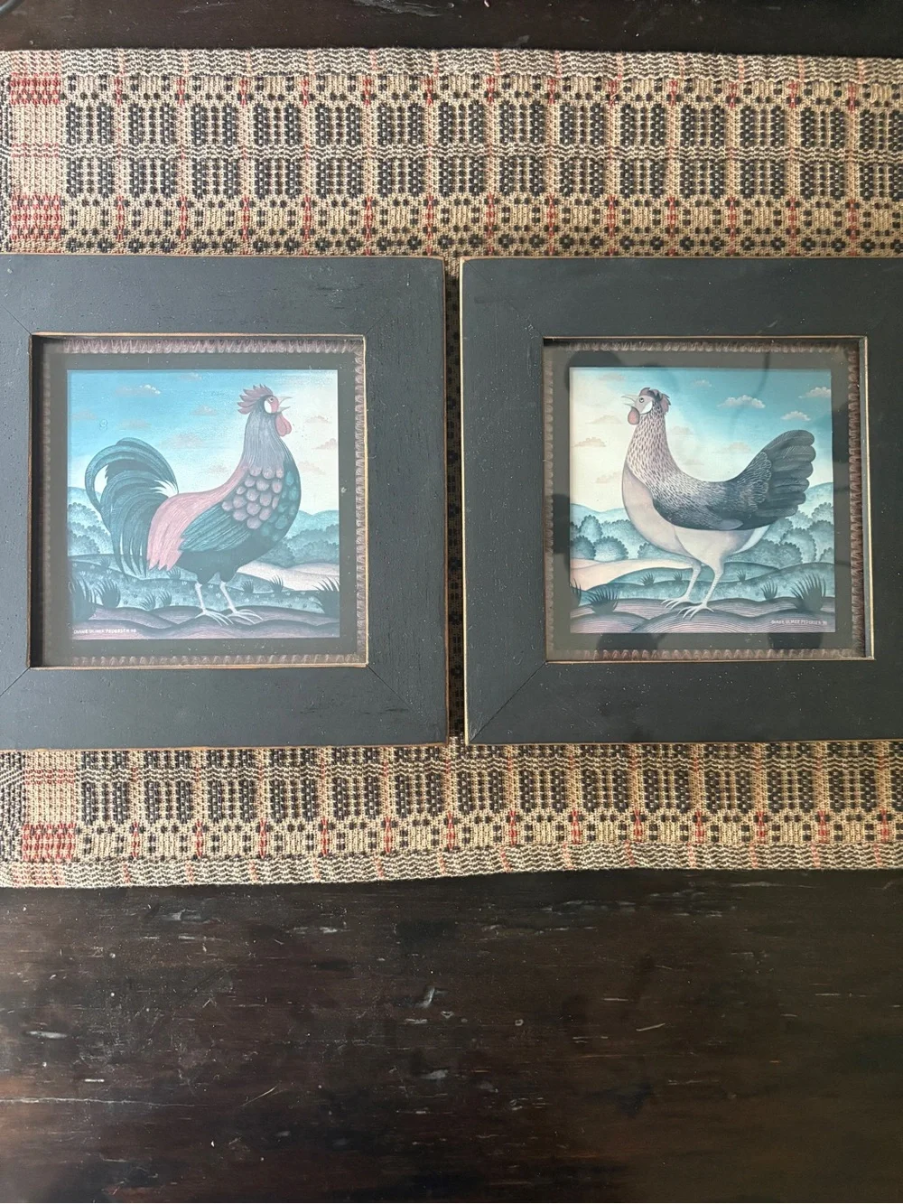 Farmhouse Rooster and Hen Framed Art Prints in Black - Unbranded