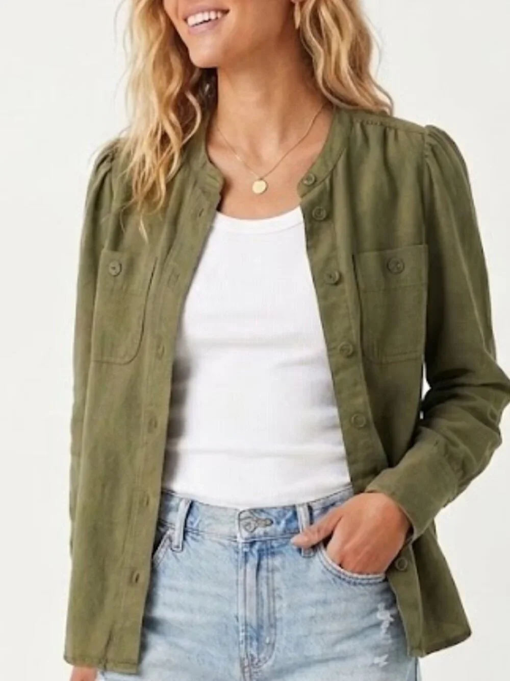 J.Crew Point Sur Draped Twill Button Down Shirt Army Green Size XS