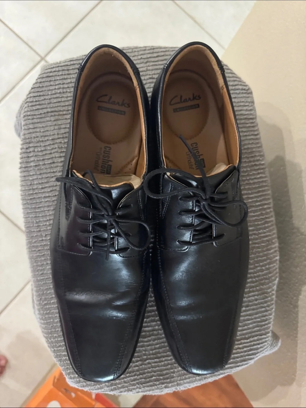 Clarks polished black