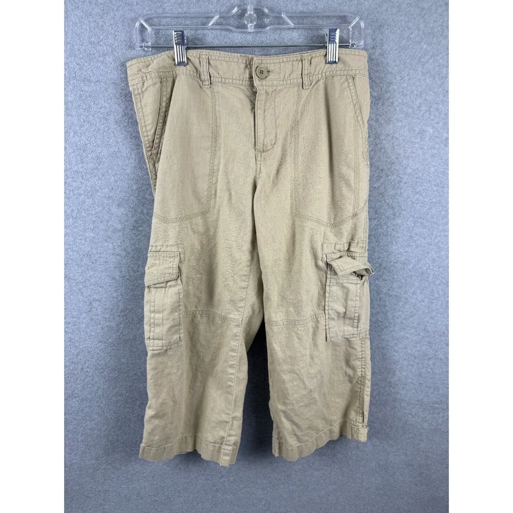 Banana Republic Cropped Cargo Pants Women's 8 Tan‎ Linen Cotton High Rise Casual