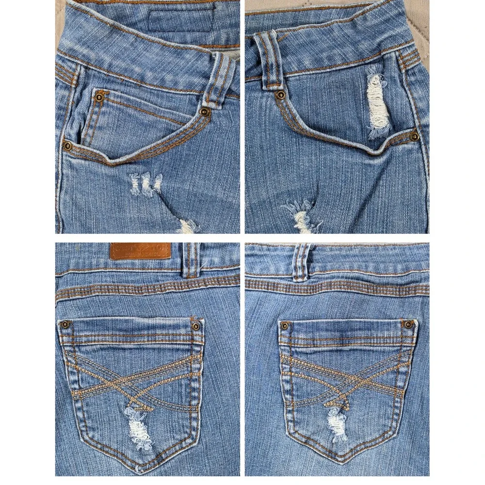 Bermuda Distressed Long Shorts Y2K Denim Blue Womens XL C'est Toi