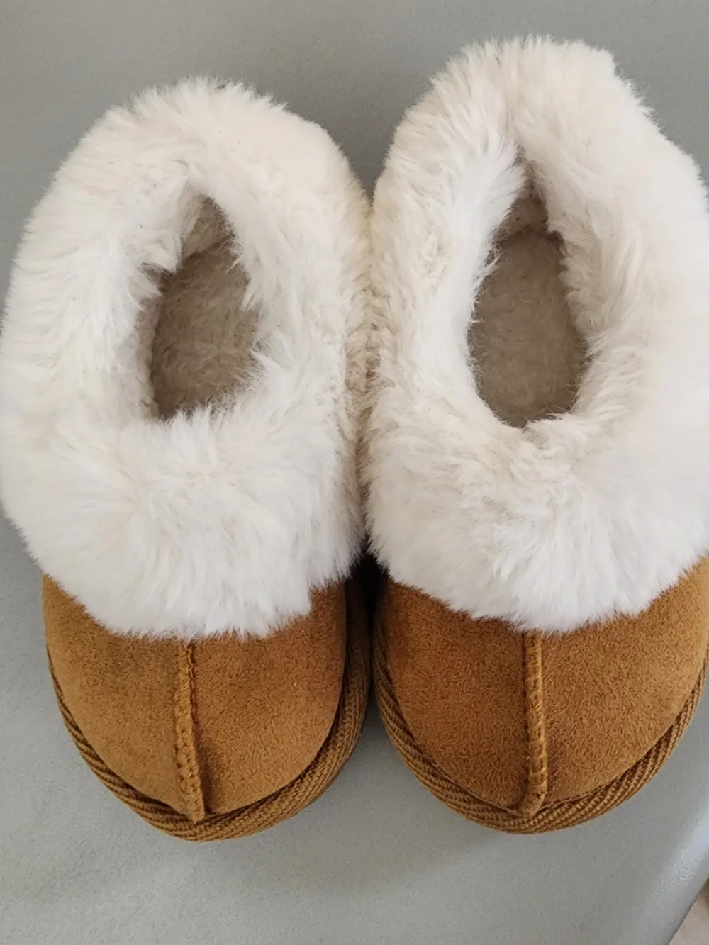 Kids Faux-Shearling Slip-On Slippers - Tan with White Fur Cuff