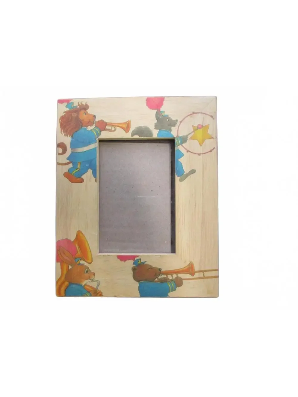 Whimsical Wood Nursery Photo Frame Marching Animal Band Lion Bear Rabbit