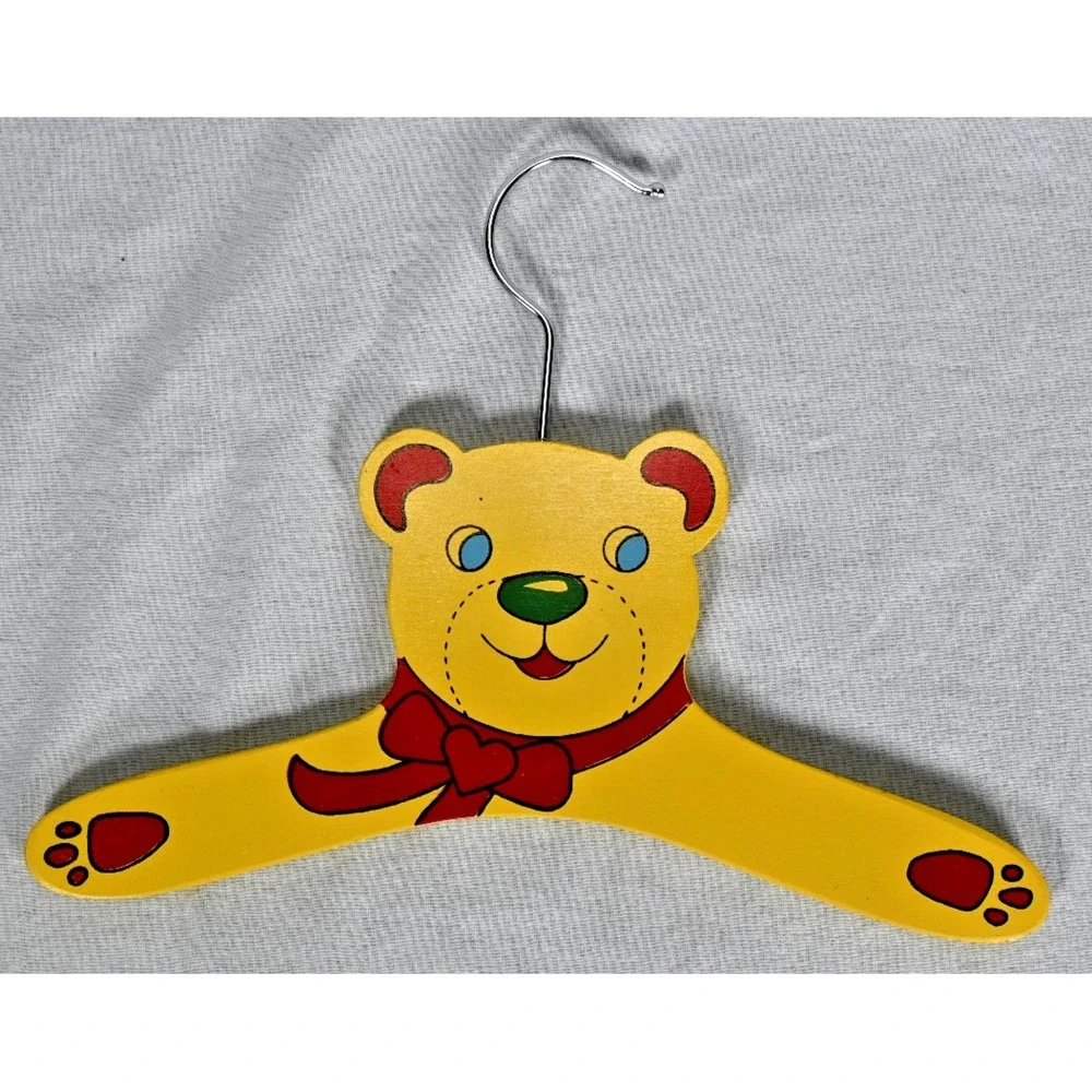 Vintage 1986 Wooden Hand Painted Teddy Bear Child Hanger Laura D'Angelo