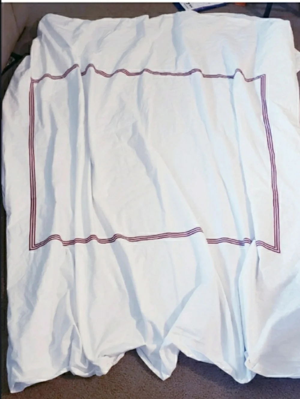 Pottery Barn 100%cotton King Duvet Cover White Red Striped Border