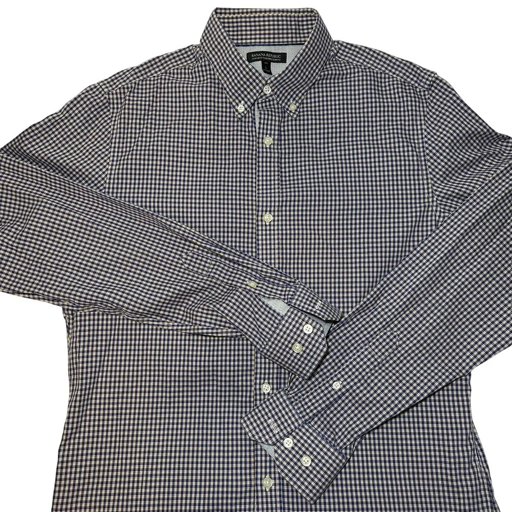 Banana Republic Mens Button Down Long Sleeve Gingham‎ Dress Shirt