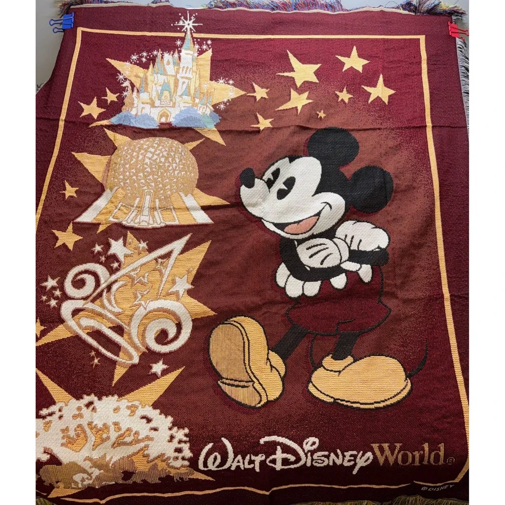 Vintage Disney Mickey Mouse Tapestry Throw Blanket 46x54‎ Burgundy Walt Disney