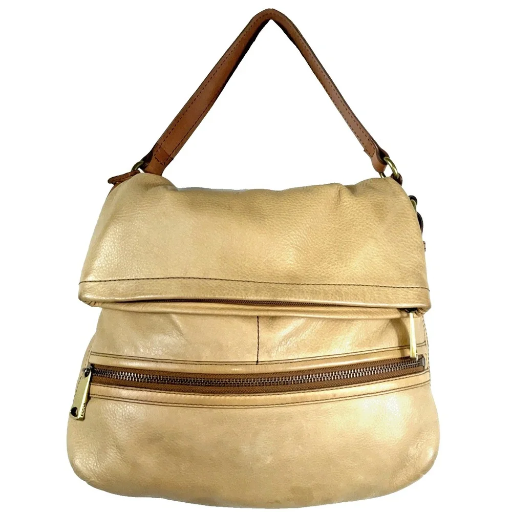 Fossil Explorer Leather Hobo Bag‎ Long Live Vintage Tan Cowhide Adjustable Strap
