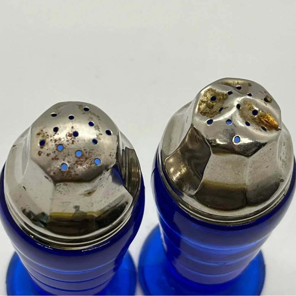 Vintage Hazel Atlas Moderntone Cobalt Blue Salt & Pepper Shakers