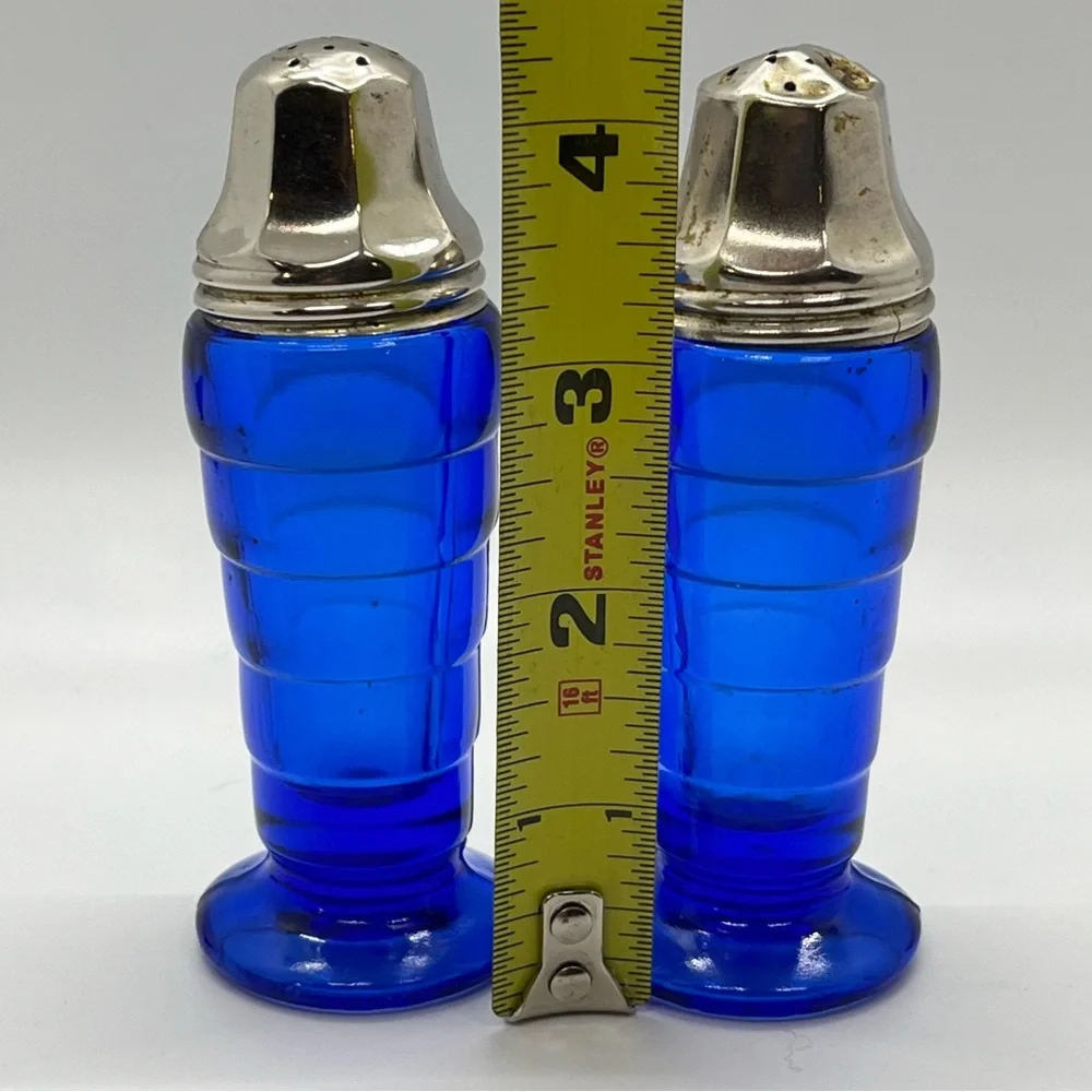 Vintage Hazel Atlas Moderntone Cobalt Blue Salt & Pepper Shakers