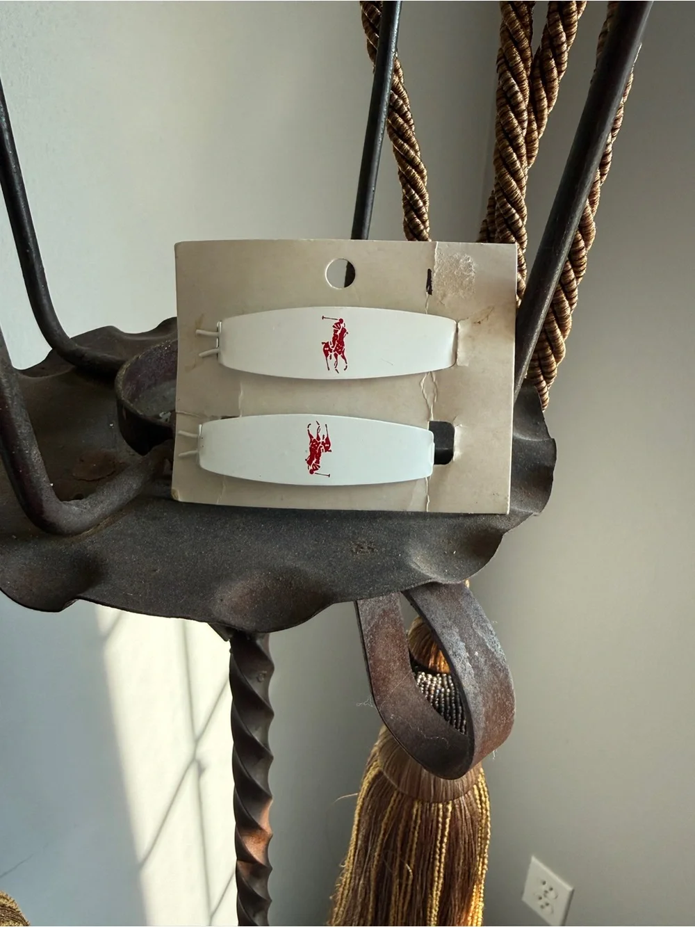Vintage Ralph Lauren Pony Barrette Set: White Enamel Equestrian Hair Clips