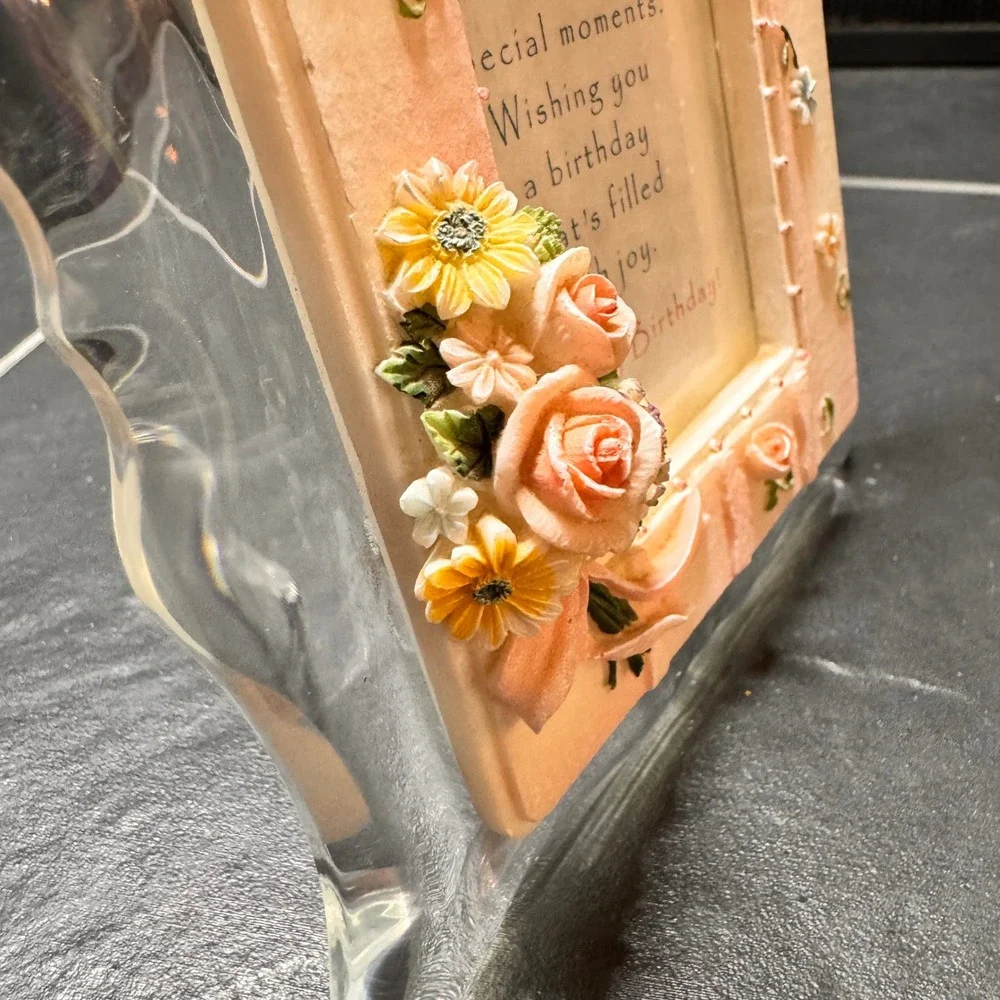 VTG Gift Alliance Birthday Photo Frame‎ Floral Roses Glass Easel Back Sentiments