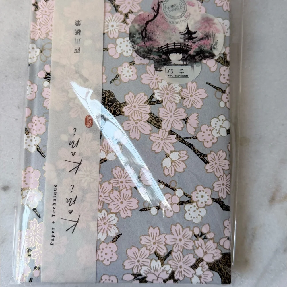 Japanese  notebook or journal featuring a cherry blossom (Sakura) pattern