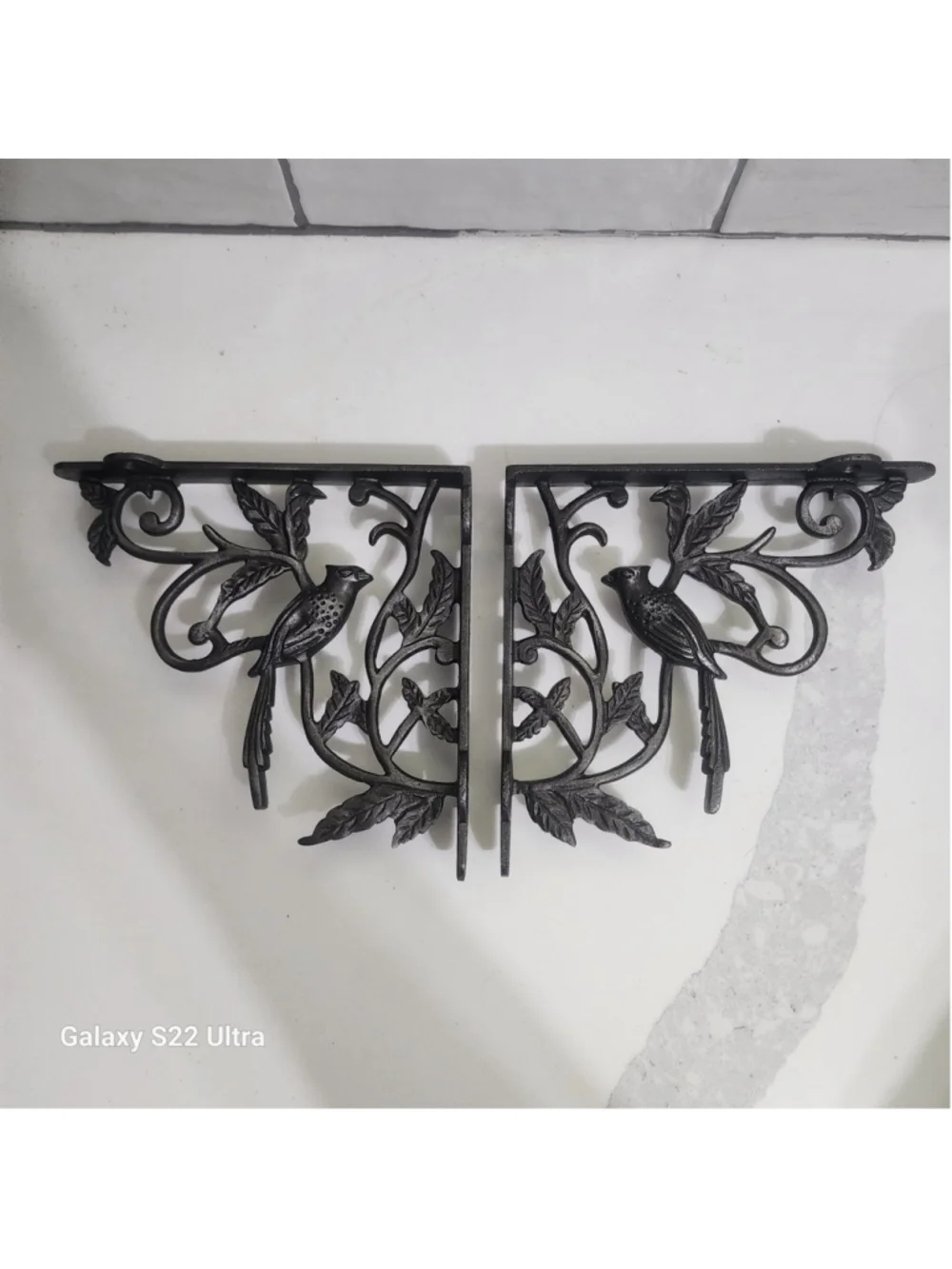 Bird Shelf Brackets with Vines Cast Iron Pair Rustic Farmhouse