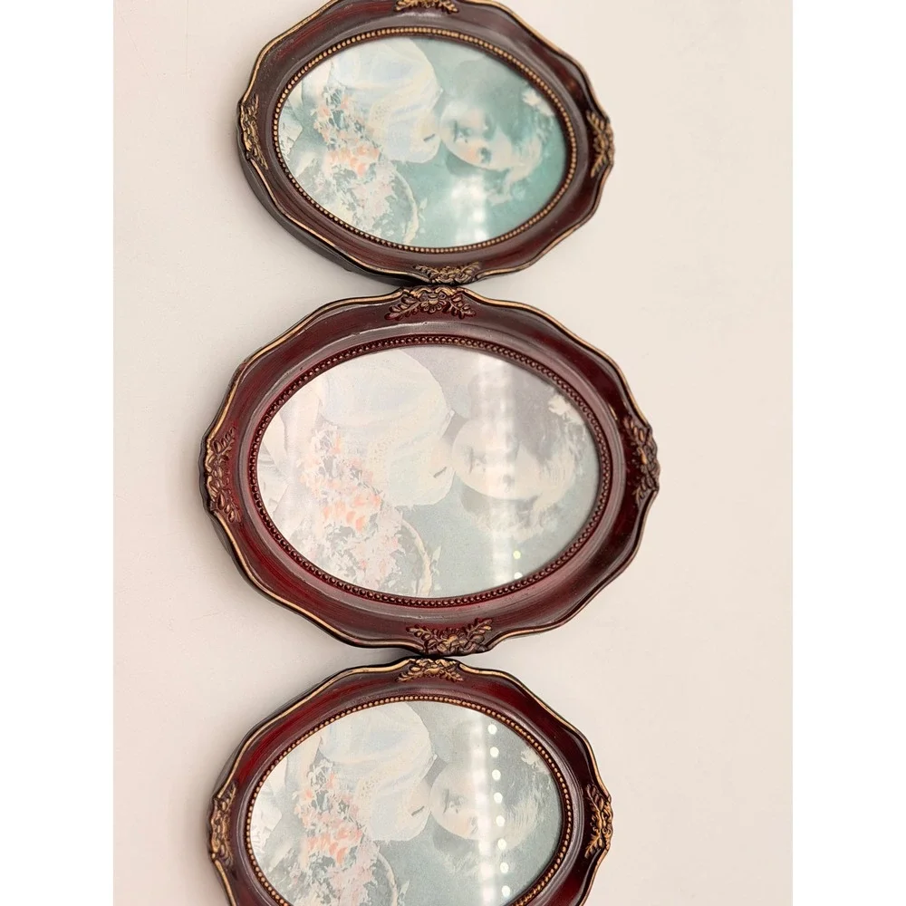 Vintage Victorian Style Oval Picture Frame Set 3 Burgundy Gold Ornate Portrait