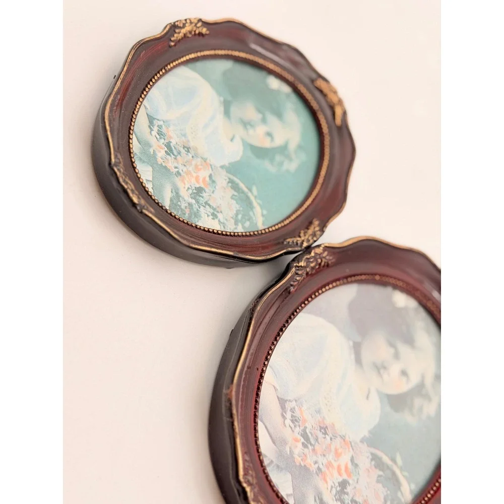 Vintage Victorian Style Oval Picture Frame Set 3 Burgundy Gold Ornate Portrait