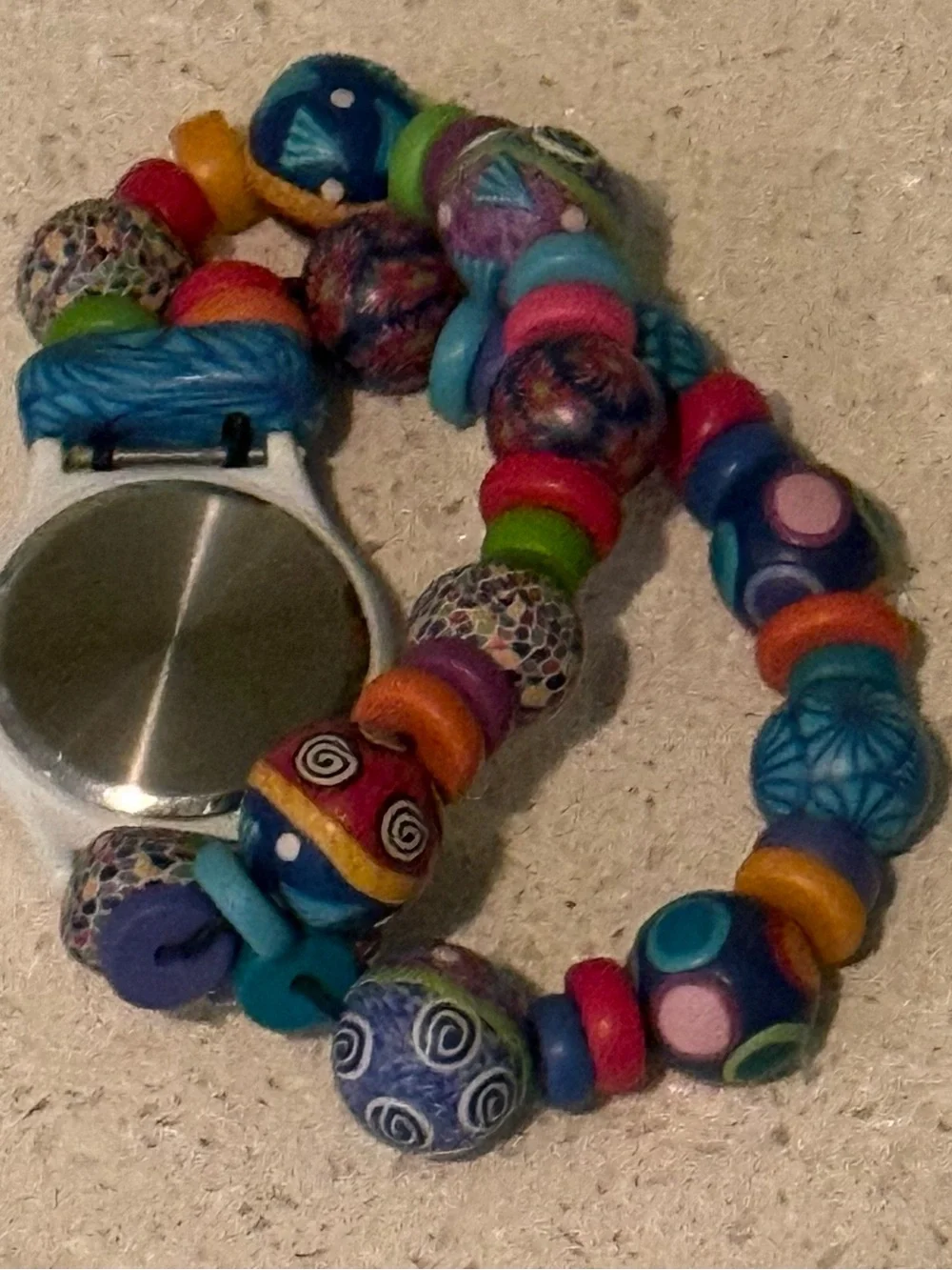 Vintage Brown Dog Designs Whimsical Colorful Polymer Clay Beaded Statement Watch