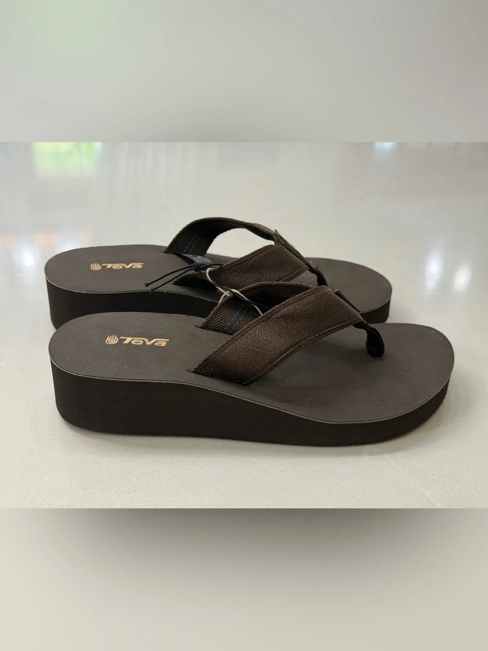 Teva Mandalyn Wedge Sandals 8 Motif Turkish Coffee Brown Platform Flip Flops