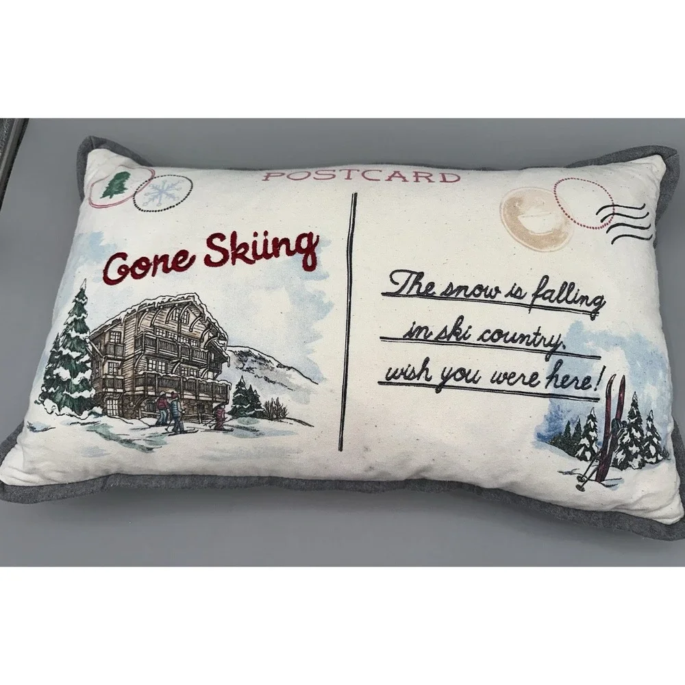 Aspen & Pine Ski Postcard Lumbar Pillow Cabin Lodge Winter Decor