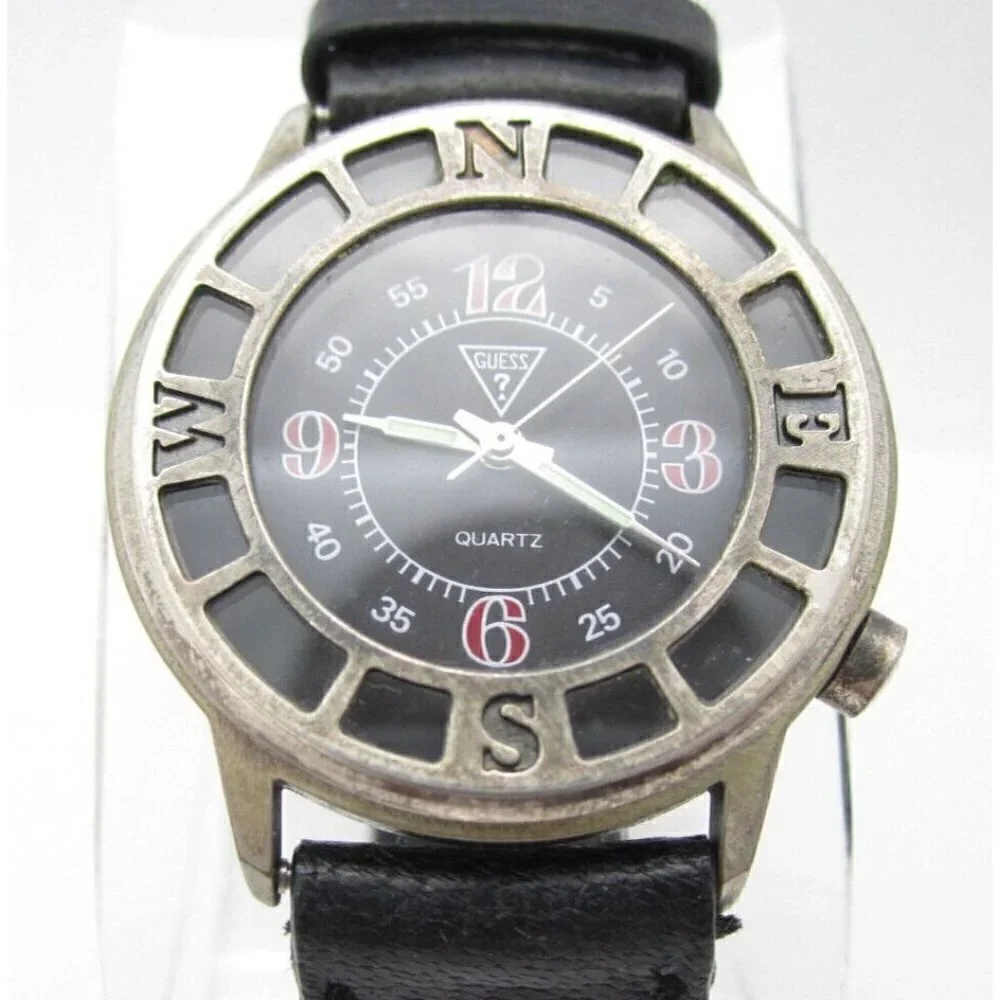 Vtg 1990 Women Guess Quartz WR Analog 34mm Dial Contemporary‎ Round Watch (F157)
