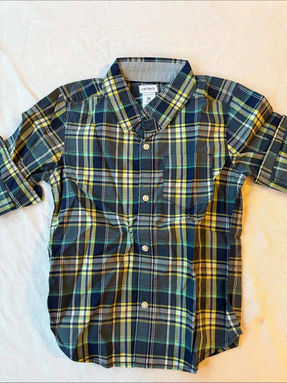Carter's Plaid Button-Down Shirt in Navy, Yellow & Green