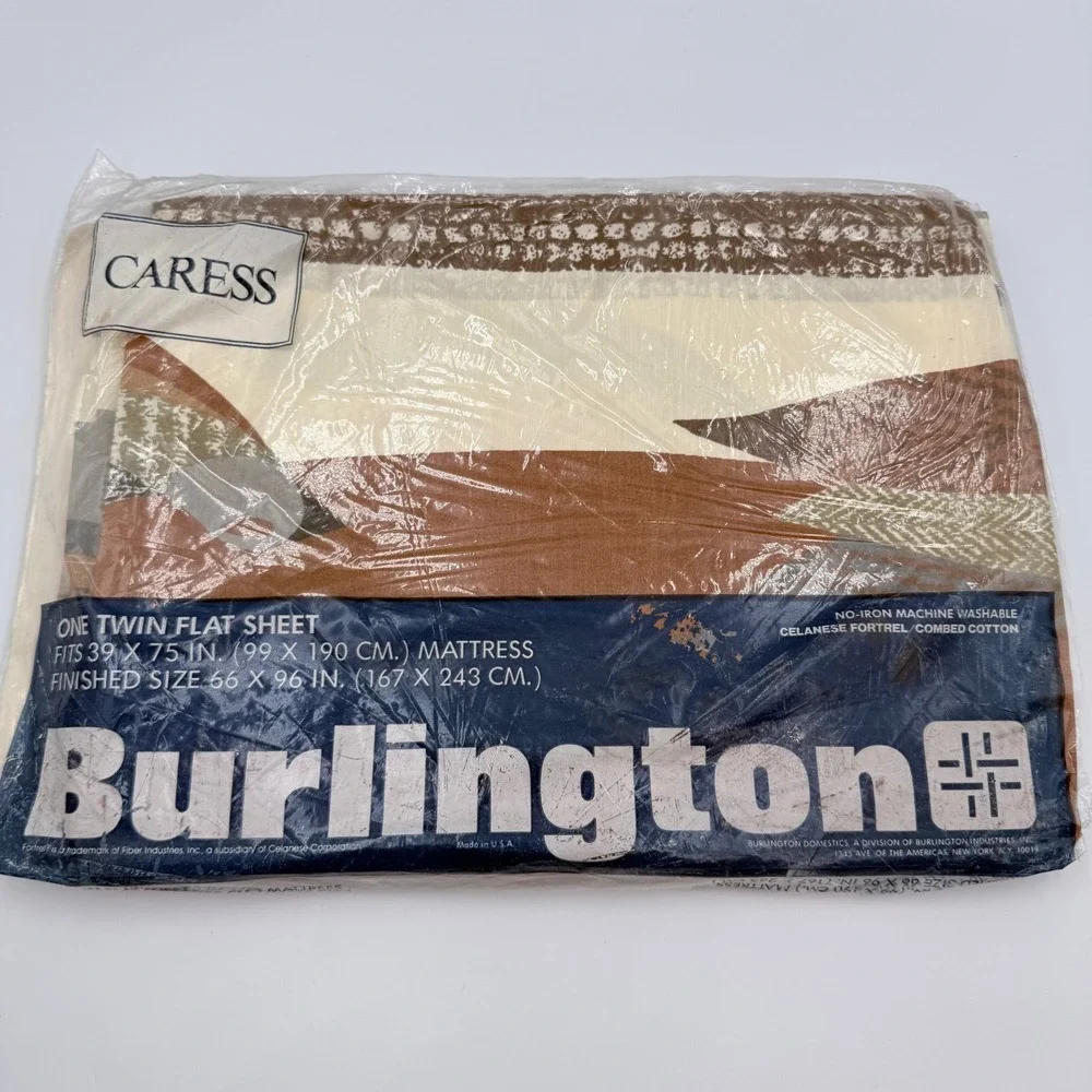 Vintage Burlington Helen Webber Birdscape Twin Flat Sheet MCM Brown Tan NEW