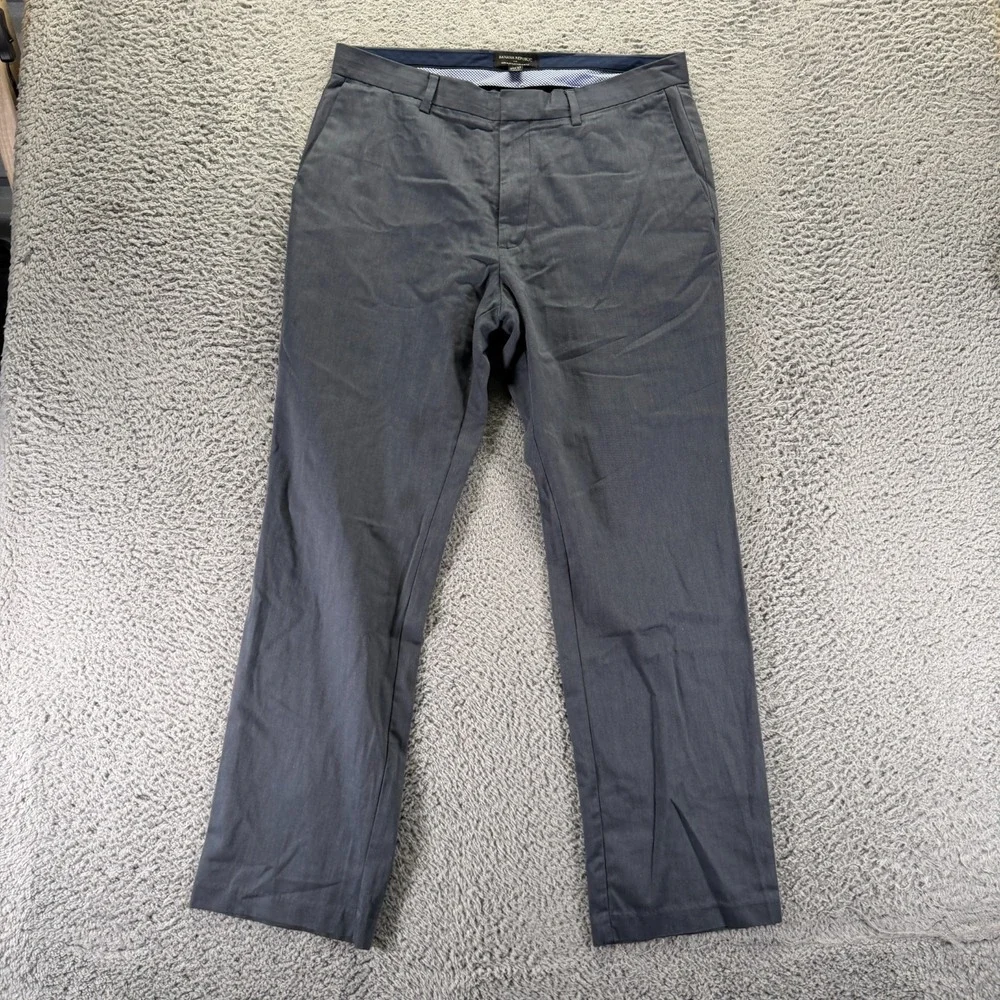 Banana Republic Pant Men 35x32 Gray Cotton Dress Straight Slacks Business Career