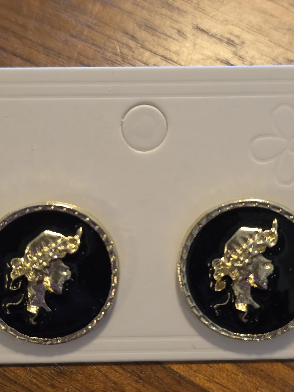 Gold-Tone Black Cameo Button Earrings