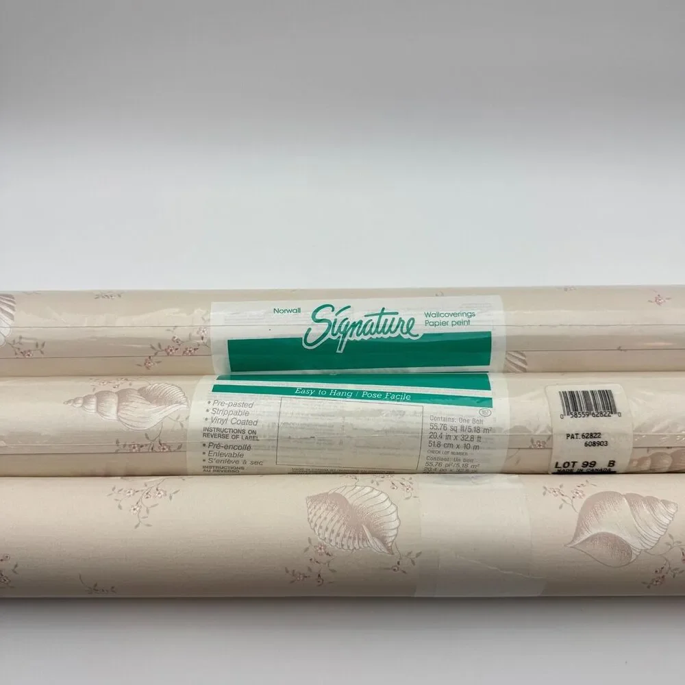 3 Vintage Norwall Signature Wallpaper 55.7sq ft Floral Seashell NOS 62822