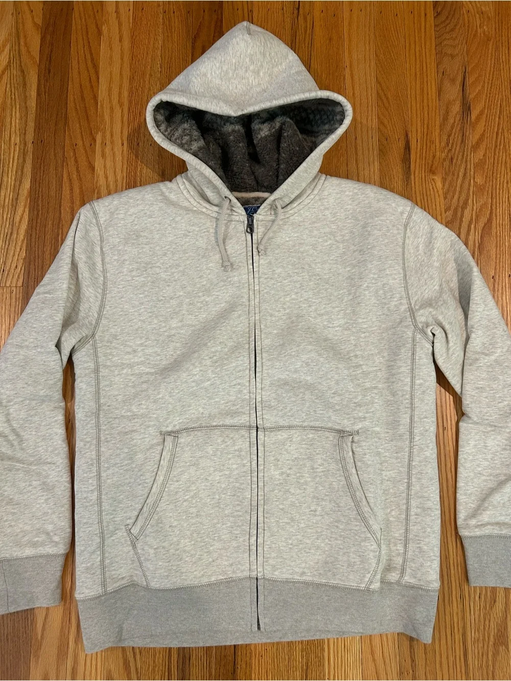 J. Crew Men's Light Gray Sherpa-Lined Zip Hoodie SIZE M