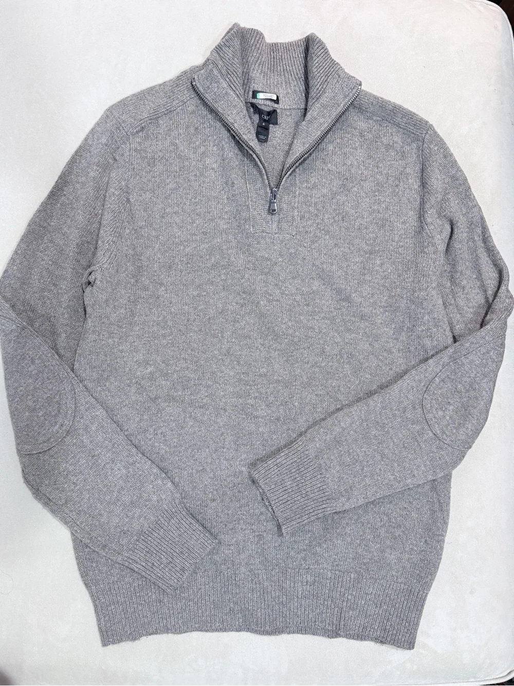 J. Crew Academic Professor Patch Sleeve Quarter Zip Wool Sweater Small