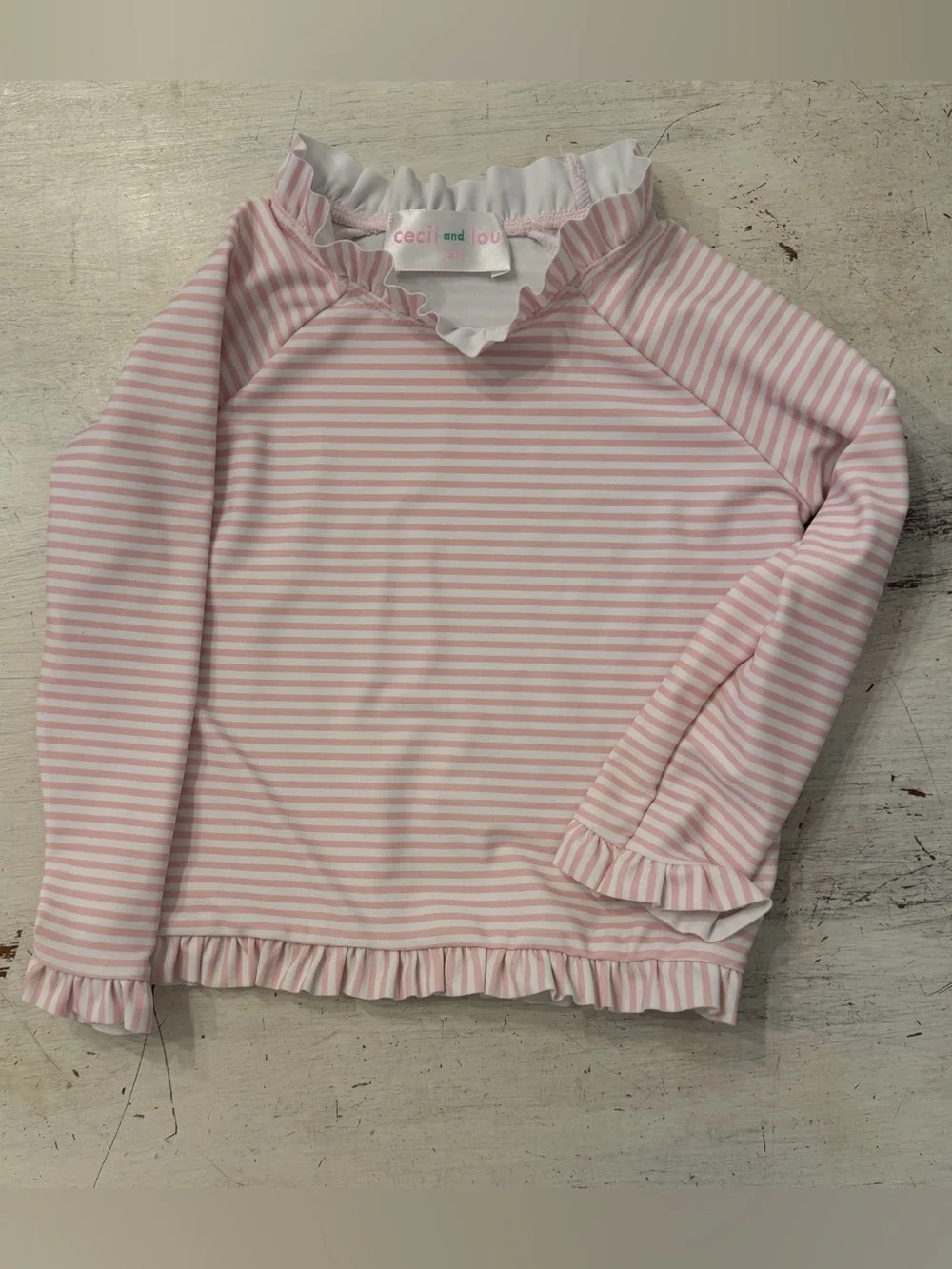Pink Stripe Ruffle Girls' Swim Top 12M