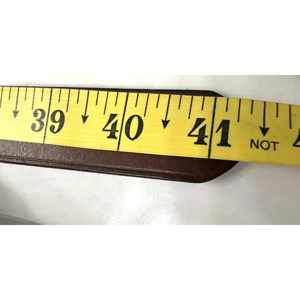 Polo Ralph Lauren Brown Leather Belt Brass Nameplate Plaque Buckle Men's 38